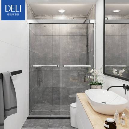 德立淋浴房定制整体隔断钢化玻璃移门淋浴房一字形简易卫生间S7